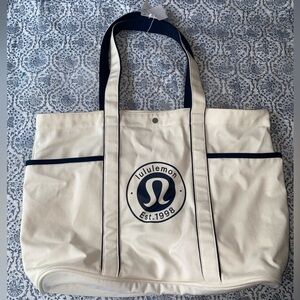 Lemon Cream and Black Logo Tote